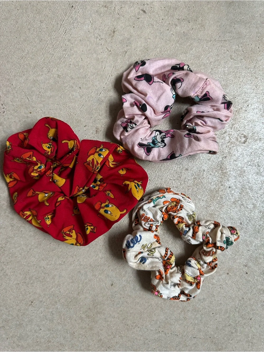 Vintage Disney Character Hair Scrunchie Bundle Tweety Bird Tigger Minnie Mouse